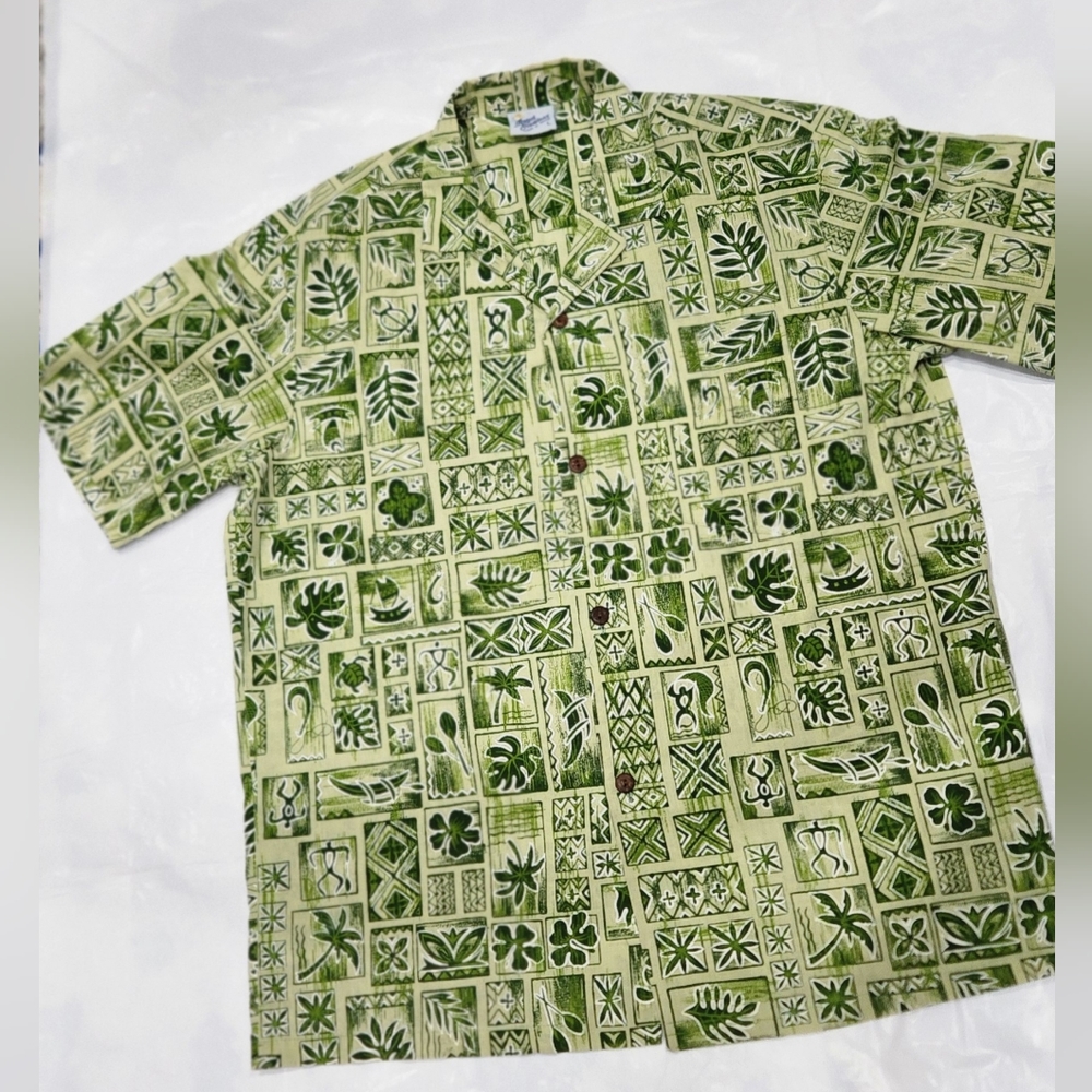Royal Creations green Hawaiian button down shirt men's size Large